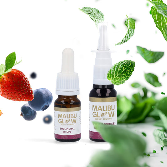 Malibu Tanning Double Strength Sublingual Drops (10ml) (Berry) & Malibu Tanning Double Strength Nasal Spray (20ml) (Menthol)